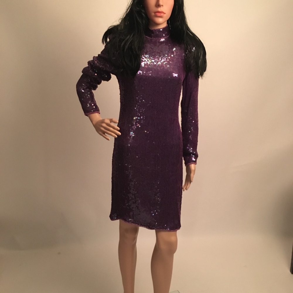 Vintage 80s Glam Purple Sequin Dress